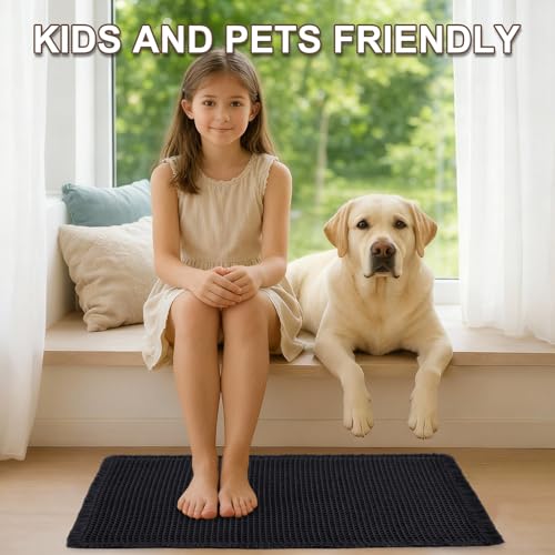 Hiasan Set of 2 Waffle Bath Mat, Super Absorbent Non Slip Bathroom Boho Rug with Tassels, Machine Washable Bath Mats for Bathroom, Ultra Soft Rubber Backed Rug, Black, 20" x 32" + 24" x 60" - color: Black, size: 20" x 32" + 24" x 60"