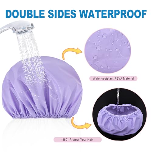 6 PCS Shower Caps for Women, Double Side Waterproof Shower Cap, Reusable Elastic Bath Caps for Shower, EVA Bathing Shower Caps, Bath Hair Caps - Black+Plum+Teal+Red+Lavender+Gray - color: Solid C - (Black+Plum+Teal+Red+Lavender+Gray)