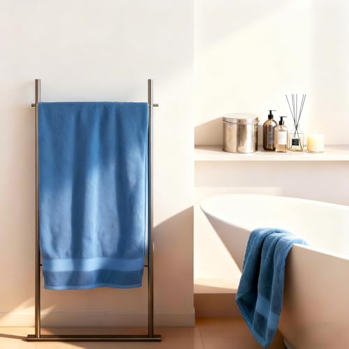 COZYART Denim Blue Bath Towel Set, Turkish Cotton Hotel Large Towel Bulk for Bathroom, Thick Bathroom Sets of 6 with 2 Bath Towels, 2 Hand Towels, 2 Washcloths, 650 GSM - color: Denim Blue, size: 6 Piece Towel Set