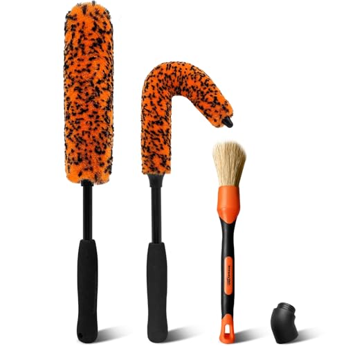 YeewayVeh 3PCS Quick Car Wheel Brush Kit, 2-Size 360° Bendale Rim Cleaner Brushes, Boars Hair Detailing Brush, Fast Scratch-Free Cleaning for Car Wheels, Motorcycle, Orange - color: Orange, size: 3 Pack