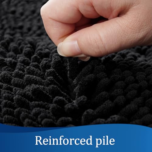 LOCHAS Luxury Bathroom Rug Shaggy Bath Mat 24 x 17 Inch, Washable Non Slip Bath Rugs for Bathroom Shower, Soft Plush Chenille Absorbent Carpets Mats, Black - color: Black, size: 1'5" X 2' (24''x17'')