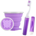 Toothbrush Travel Case, Travel Toothbrush Silicone Collapsible Toothbrush Cup, Travel Toothbrush Set Suitable for Business Camping Travel or Daily Use (Purple) - color: Purple