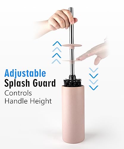 Matt Pink Ceramic Toilet Brush and Holder Set, Freestanding Toilet Bowl Cleaners Brush, Scrubber Brush for Toilet, Bathroom Accessories with Stainless Handle, Deep Cleaning - color: Matt Pink, size: Set/2