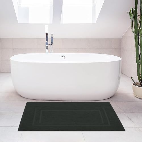 Feather & Stitch 2 Piece Towel Like Bath Mats (30x21 Inch) 100% Cotton Terry Bath Mats, Bathroom Shower Floor Mats [NOT A Bathroom Rug], Soft Absorbent Washable Mats - Charcoal - color: Charcoal