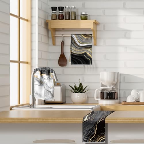 Boyiee Set of 6 Marble Kitchen Towels Gold Black Marble Tea Dish Towels 24 x 16 Inches Modern Absorbent Hand Washcloths Housewarming Gifts for Farmhouse Kitchen Bathroom Decorations - color: Marble