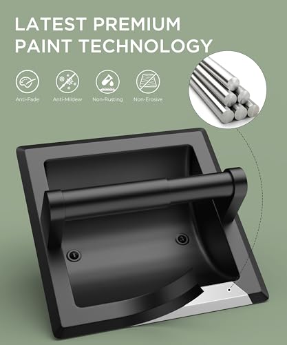 FORIOUS Recessed Toilet Paper Holder, Stainless Steel Durable Tissue Roll Holder Wall Mount for Bathroom Space Saving Design with Mounting Bracket, in Wall Toilet Paper Dispenser Insert, Matte Black - color: Matte Black