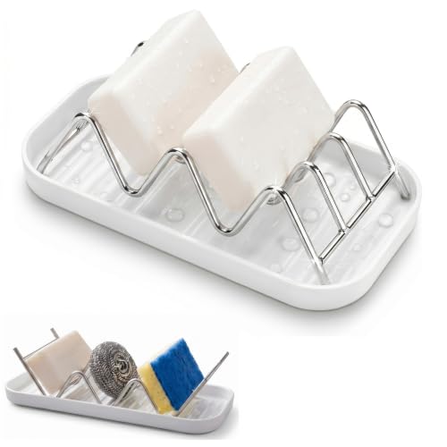 Patelai Soap Dish Stainless Steel Bathroom Bar Soap Holder for Shower Rust Proof Metal Self Draining Sponge Shelf Tray for Kitchen Sink (Wave Style) - style: Wave Style
