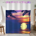 No Hook Tropical Sunset Shower Curtain with Snap in Liner | 71x74 Inches, Beach Scene Shower Curtains for Modern Bathroom, Mesh Top Window Waterproof Washable Fabric - color: Purple Scenery
