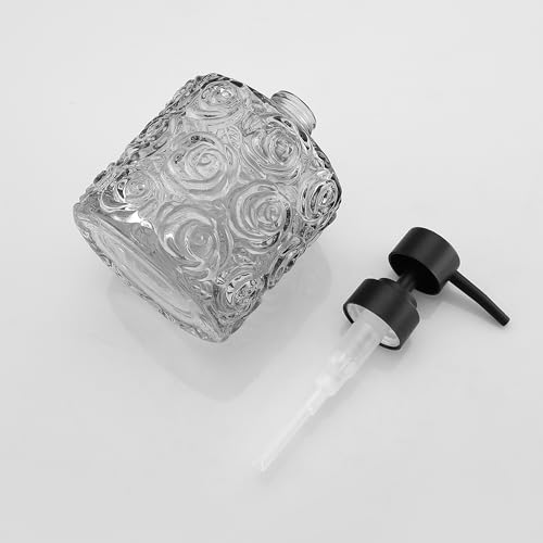 Marcella Glass Soap Dispenser with Soap Pump, Refillable 14 Ounce Capacity, Floral Design Rose Patterns, Heavy Weight Thick Glass for Bathroom, Premium Kitchen Soap Dispenser Gray - color: Gray