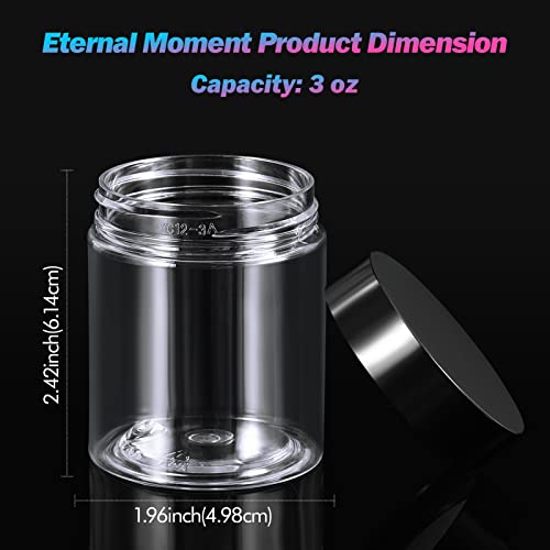 Eternal Moment 36 Pack 3 OZ Plastic Jars Round Clear Cosmetic Container Jars with Lids, Perfect for Lotion, Cream, Ointments, Makeup, Eye Shadow, Rhinestone, Samples, Pot, Travel Storage - color: Black Lid, size: 3 Ounce