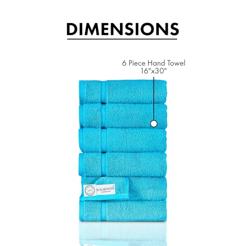 SALBAKOS 100% Turkish Cotton Hand Towel Set of 6 16x30 inch | Heirloom Quality | Hotel & Spa Collection | Ultra Soft, Super Absorbent, Long Lasting Hand Towels | Made in Turkey (Aqua, 6 Hand Towels) - color: Aqua, size: 6 Hand Towels