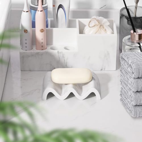 Luxspire Soap Dish, Marble Soap Dish, Self-draining Tray, Soap Holder Saver for Shower, Bathroom, Sink, Kitchen and Countertop, Gravel White - color: Gravel White