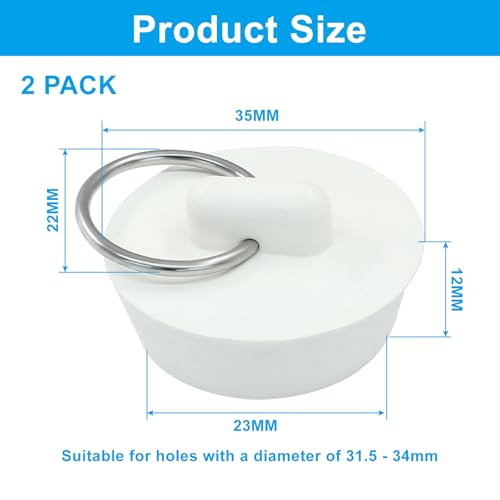 2 Pack Universal Drain Stoppers, Rubber, 1-1/4 Inch | Bathtub Plug, Hanging Ring, Bathroom Kitchen Sink Tub - style: 1-1/4 Inch