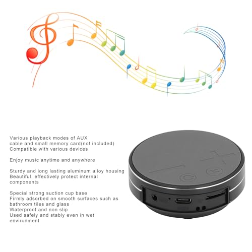 Bone Conduction Speaker, Bluetooth, AUX, Small Memory Card, Stereo, Water Proof, Intelligent Suction Cup Design, for Outdoor and Indoor Bathroom (Black) - color: Black