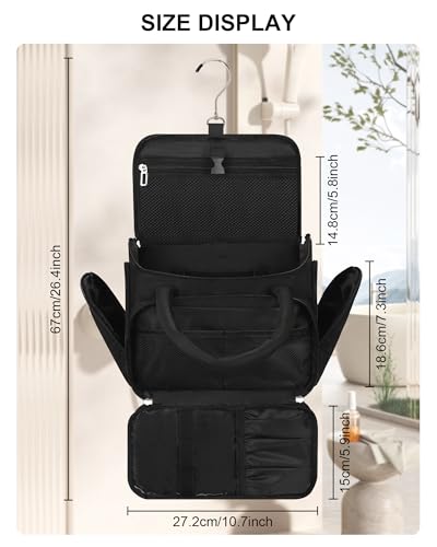 Hanging Toiletry Bag for Women - Travel Makeup Organizer with Brush Compartment, Portable Cosmetic Case with Removable Dividers for Full-Size Container, Lightweight Travel Bag for Trip - Black - color: 02-Black, size: X Large