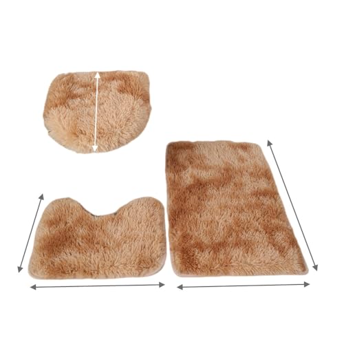 XZJMY 3 Pieces Bathroom Rugs Set,Bath Mat, Non Slip and Absorbent Mats,Floor Mat,U-Shaped Contour Rug and Toilet Lid Cover for Tub Shower & Bath Room (Khaki Gradient Color) - color: Khaki Gradient Color