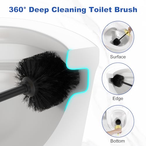 Toilet Brush and Holder Set：304 Stainless Steel Heavy Duty Toilet Bowl Brush，Removable Inner Bowl and Splash Protection，Bathroom Toilet Brush-Dense Bristles for Through Cleaning - color: Bright Gold