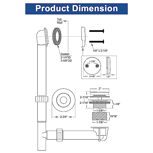 Brass Tip-Toe Tub Drain Kit, Oil Rubbed Bronze Tub Drain and Overflow Kit with 2-Hole - color: Oil Rubbed Bronze, style: 2-hole