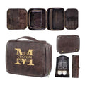 personalized 3-in-1 PU Leather Toiletry Bag For Men custom engraved Large hanging travel toiletry bag - personalized gifts for dad, brother, grandpa, husban (Dark-Brown) - color: Dark-Brown
