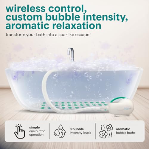 SereneLife Bubble Bath Mat - Portable Spa Bubble Bath Massager with Waterproof Bath Light & Pillow, Adjustable Bubble Intensity, Easy Button Control, Remote Control - color: Teal