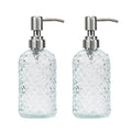 16 oz Diamond Pattern Glass Soap Dispenser, Kitchen and Bathroom Refillable Soap Dispenser with Rust Resistant Stainless Steel Pump for Hand Soap, Lotion Glass Liquid Dispenser(Clear-2pack) - color: Clear-2pack