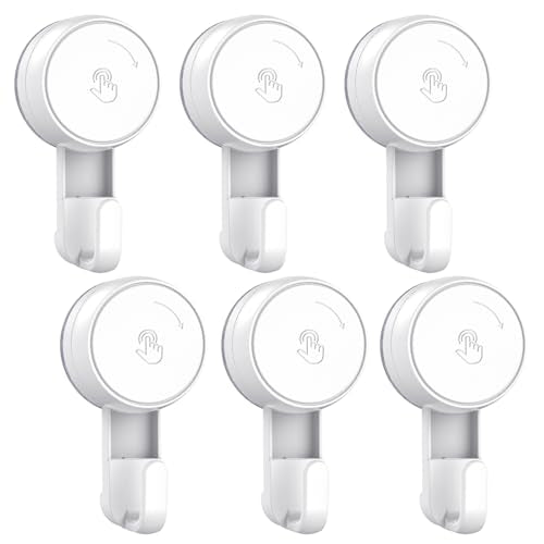 LUXEAR Heavy Duty Waterproof Shower Hooks 6 Pack - Suction Hook, No Drill Damage-Free Removable Reusable Wall Hooks for Bathroom Kitchen Towel Bathrobe Loofah Shower Hooks (Max Load 11LB/5KG) - size: 6 Pack Single