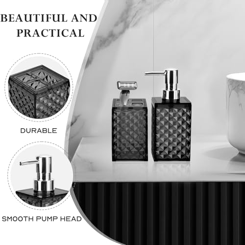 Bathroom Accessories Set 2 PCS, Black Bathroom Accessories Include Soap Dispenser and Toothbrush Holder, Diamond Pattern Bathroom Set for Boho Bathroom Decor - color: Black