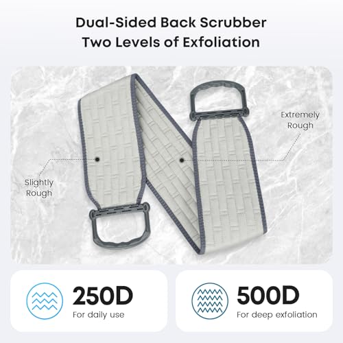 eaxun Exfoliating Back Scrubber with Plastic Handles for Shower, 36 Inches Bath Back Exfoliator Body Cleaner for Men, Women and Elderly, Dual-Sided Roughness Back Washer for Deep Cleansing - size: Medium