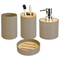 4 PCS Beige Bathroom Accessories Set, Includes a Soap Dispenser, Toothbrush Holder, Soap Dish and Mouthwash Cup, Plastics & Bamboo Bathroom Set, Bohemian Style Bathroom Sink Set - color: Beige, size: 4 PCS