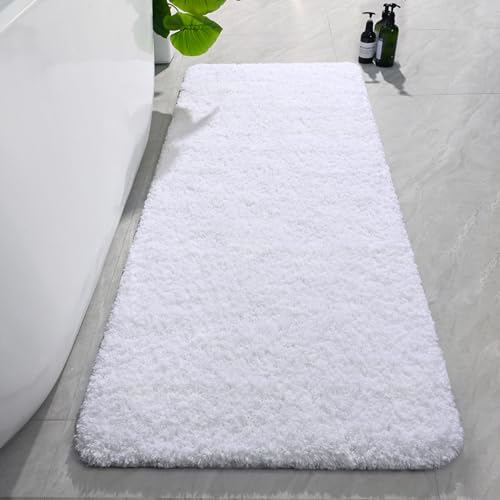 AROGAN Luxury Long Bathroom Runner Rug, 24x60 Inch Thick Soft and Absorbent Non Slip Bath Mat, Rubber Backing Quick Dry Rugs Carpets, Machine Washable Plush Mats for Shower Floor, White - color: White, size: 2' X 5' (24" X 60")