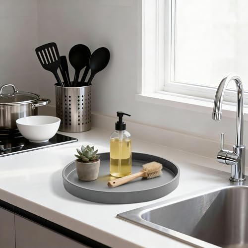 1 Pack 9" Bathroom and Vanity Tray, ABS Bathroom Counter Organizer, Coffee Table Decor for Perfume, Candles, Keys &More. Kitchen Countertop Organizer, Decorative Tray Soap Holder, Grey - color: Gray, size: 9"
