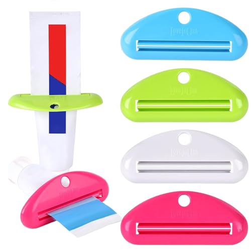 LOVEINUSA Toothpaste Tube Squeezer Dispenser, 4 PCS | Hanging Tooth Paste Clips Roller Squeezer Holder for Saving Toothpaste, Facial Cleanser Creams Paint, Multicolor - color: 4pcs-3