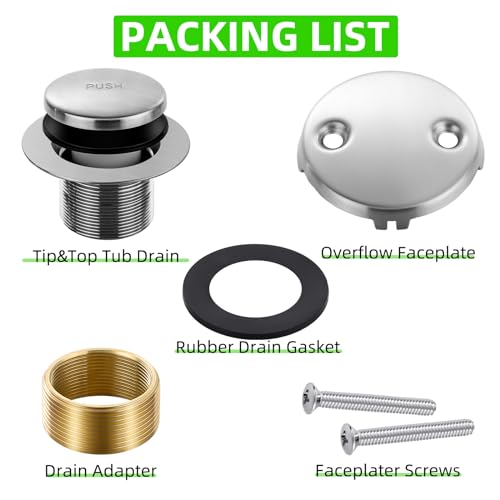 Brushed Nickel Bathtub Drain Tip-Toe Tub Trim Set with Two-Hole Overflow Faceplate Bathroom Tub Drains Replacement Conversion Tub Drain Kit Assembly with Universal Fine & Coarse Thread - color: Brushed Nickel