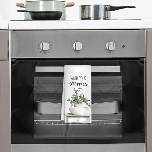 Vintage Eucalyptus Bathroom Decor Hand Towels, Wash Your Worries Away Sage Green Eucalyptus Leaves Hand Towels for Bathroom Washroom Restroom Toilet Decor, 16x24 Inches - color: Wash Bathroom B