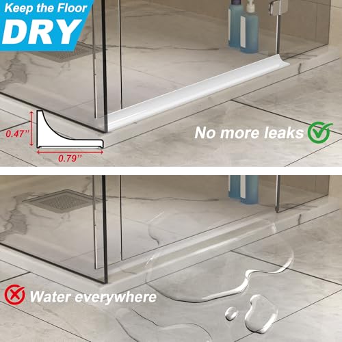 67Inch Shower Threshold Water Dam, Self-Adhesive Silicone Shower Barrier Water Stopper Shower Door Bottom Seal Strip Shower Splash Guard for Bathroom Kitchen Bathtub - color: White, style: 67 inch