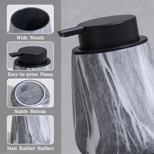 12Oz Foaming Hand Soap Dispenser - Ceramic Bathroom Foam Soap Dispenser with Easy-to-Press Black Pump, Refillable Lotion Hand Dispenser, Dish Soap Dispensers for Kitchen, Marble Grey - color: Marble Grey, style: Foam Pump