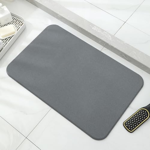 Stone Bath Mat Quick Dry, Diatomaceous Earth Bath Mat Non Slip Absorbent Floor Mat, Diatomite Stone Drying Mat for Bathroom Comes with Non-slip Pad and Sandpaper (Dark Gray, 24" x 15.5" x 0.4") - color: Dark Gray