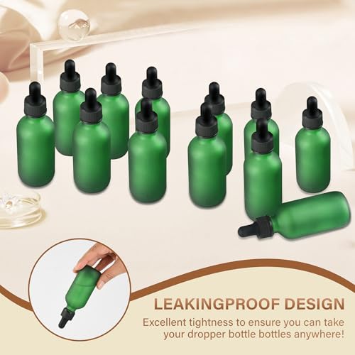 NOOEEISS 12 Pcs, 2oz Dropper Bottle, Green Glass Eye Dropper Bottle, Tincture Bottles with Dropper, Pretty Finish, Leak-Proof Design, Stronger Suction for All Kinds of Mixed Liquids - color: Green Frosted, size: 2oz-12Pack