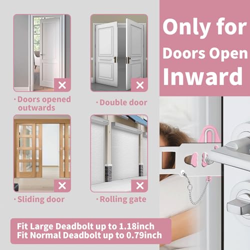 Portable Door Lock & Door Stop Alarm Set, Dual Protection Home Security Door Kit, Travel Hotel Door Lock Devices Pocket Self Defensey Tools for Traveling Hotel Home Apartment,Pink - color: Pink