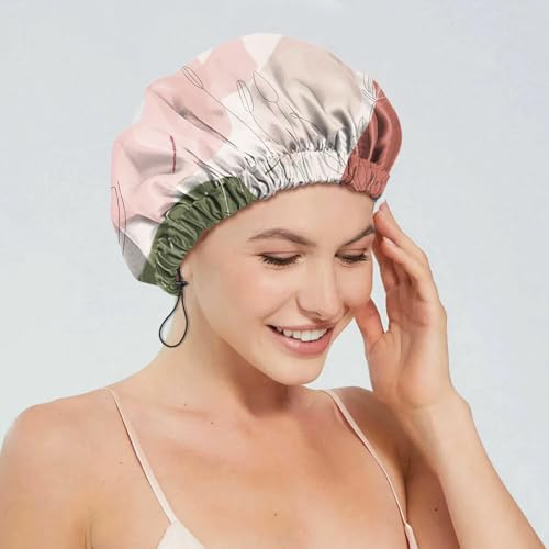 2 PCS Shower Cap Reusable Waterproof Double Layers Hair Caps Shower Bath Adjustable Elastic Hat for Women Girls Cute Aesthetic-Color Block Sunflower - color: AI18-Color Block Sunflower