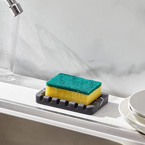 INIUNIK Self Draining Soap Dish - Marble Look Soap Holder Tray Savers Box Container Sponge Holder for Bathroom Shower Kitchen, Black - color: Black-1 Pack