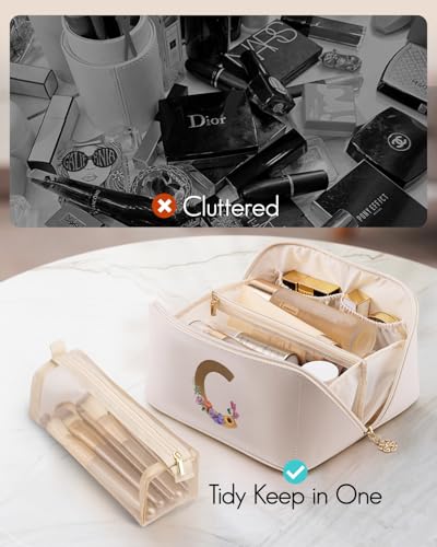 VLANDO Bridal Shower Gifts,Initial Makeup Bags,Gifts for Women Birthday Gifts for Women Girls Personalized Gifts for Wife Thanks Gift(Letter C) - color: 14.White-C