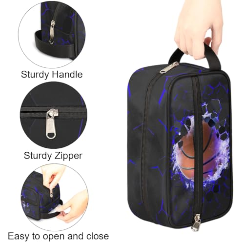 Travel Toiletry Bag for Boys Kids - Blue Basketball Waterproof Hanging Cosmetic Hygiene Bags Lightweight Large Shave Kit for Toiletries Accessories Bathroom Stuff, Gifts for Men - color: Blue Basketball