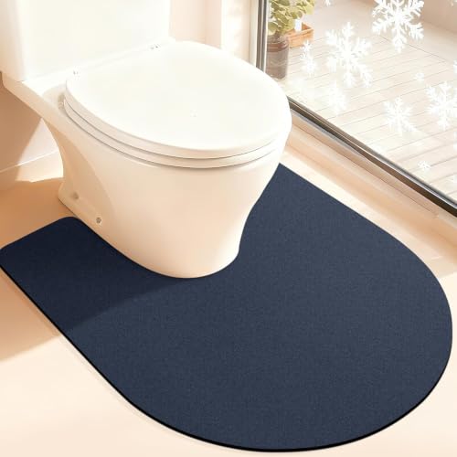 ACCUMTEK Non Slip Bath Mat, Thin Bathroom Rugs Fit Under Door, Quick Dry Bath Mats, Machine Washable Bath Rugs for Bathroom, Bathtub & Kitchen, Dark Blue/Solid/U-Shaped 24"x20" - color: Dark Blue, size: 1'8" x 2' (U-Shape)
