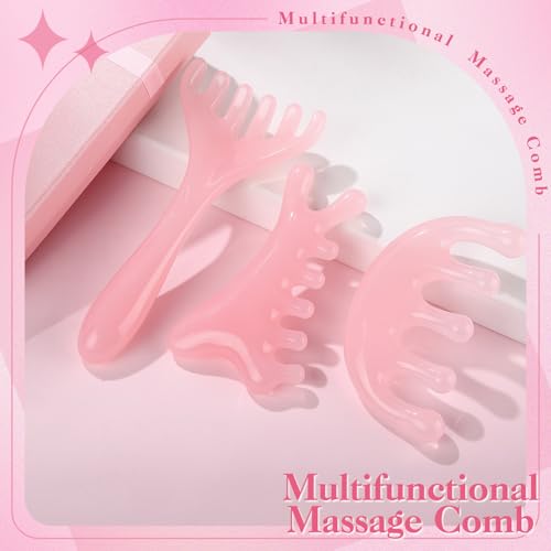 ProSuites 3Pcs Scalp Massage Tool for Head Massager Tool Pink Resin Gua Sha Comb for Relaxation Christmas,Stocking Stuffs - color: Pink