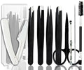 Tweezers for Women Facial Hair Eyebrow Kit Tweezer Set Black | Removal Tweezers Professional [9+1 PCS] Professional Stainless Steel Women &Men,Black Beauty Sets - color: Black