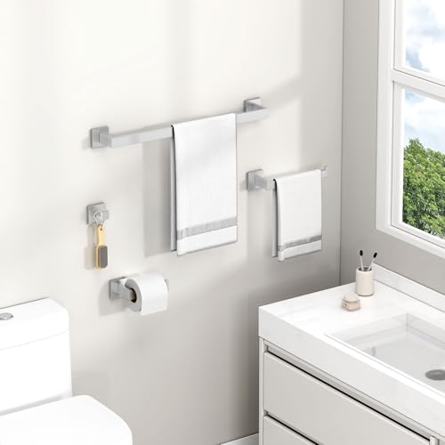Bathroom Hardware Set 4-Piece, Angle Simple SUS304 Stainless Steel Bath Accessory Kit, Bathroom Fixture Set with Robe Hook, Toilet Paper Holder, Towel Holder and Towel Bar Brushed Nickel - color: Brushed Nickel
