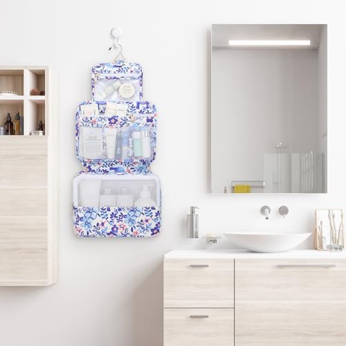 Mossio Hanging Toiletry Bag with Sturdy Hook - Large Portable Cosmetic Makeup Travel Organizer for Men & Women - color: Flower Elephant