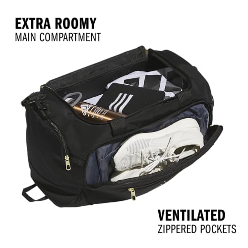 adidas Defender 5 Duffel Bag for Sports, Gym and Travel, Black/Gold Metallic, OSFA - color: Black/Gold Metallic, style: Small (42l)