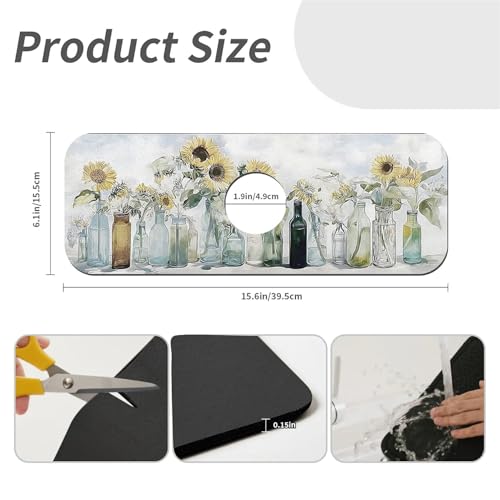 Faucet Fast Absorbent Pad - Sunflower In Vintage Glass Bottles , Suitable For Kitchen, Bathroom, Island And Other Scenes - color: Sunflower in Vintage Glass Bottles